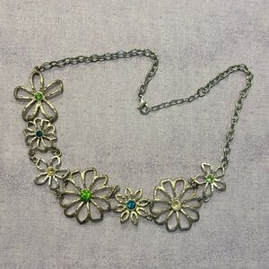 Vintage statement necklace VCLM metal flowers rhinestone centers